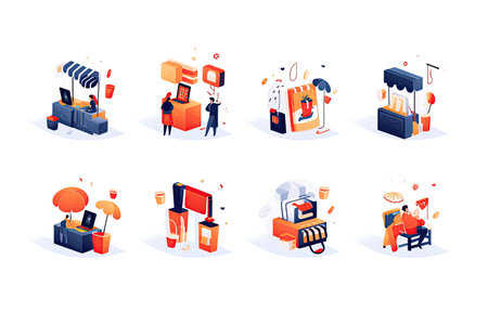 Set of illustrations representing online shops and internet stores.Generated with AIの素材