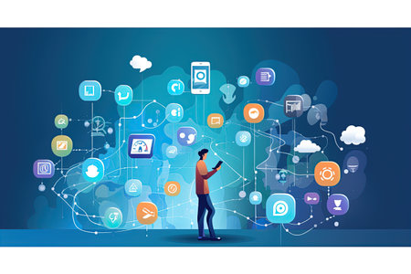 depicting the concept of mobile communication and social media,Generated with AIの素材