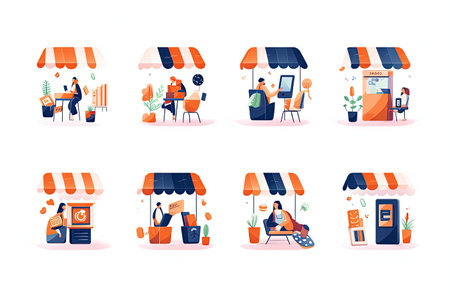Set of illustrations representing online shops and internet stores.Generated with AIの素材