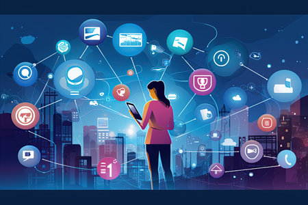depicting the concept of mobile communication and social media,Generated with AIの素材