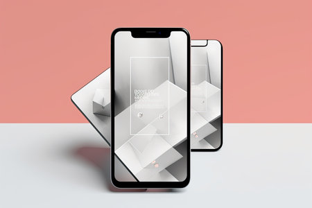 Smartphone with Three Square Post Layout Mockup,Generated with AIの素材