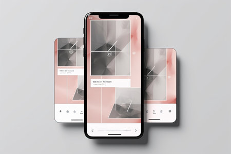 Smartphone with Three Square Post Layout Mockup,Generated with AIの素材