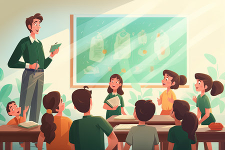 Teachers Day: blackboard and students eager to learn,Generated with AIの素材