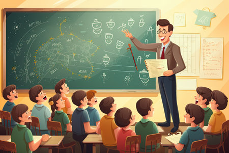 Teachers Day: blackboard and students eager to learn,Generated with AIの素材