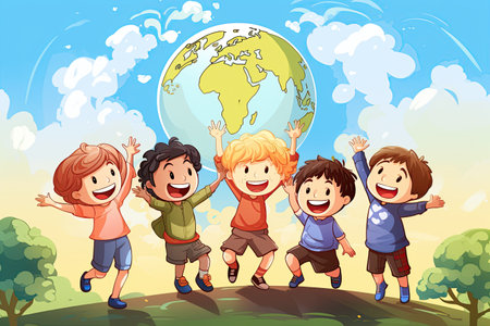 Happy Children Day with joyful kids playing and learning together,Generated with AIの素材