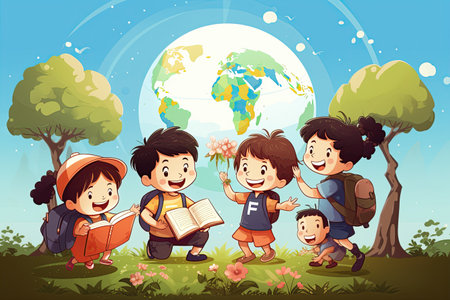Happy Children Day with joyful kids playing and learning together,Generated with AIの素材