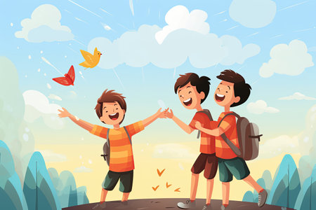 Friendship Day the essence of friendship, featuring friends laughing,Generated with AIの素材