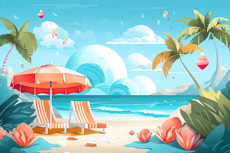 Summer Vibes, sunny essence of summer,beaches, ice cream, outdoor fun.Generated with AIの素材