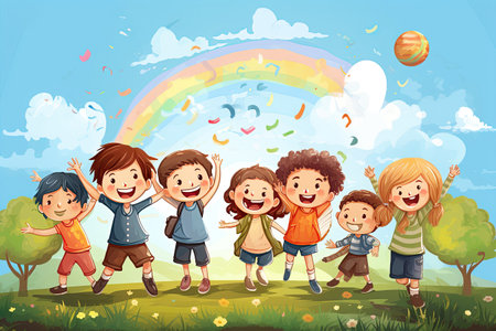 Happy Children Day with joyful kids playing and learning together,Generated with AIの素材