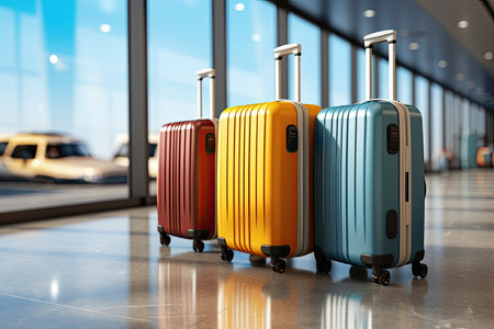 suitcases at the airport, symbolizing the concept of travel and journey.Generated with AIの素材