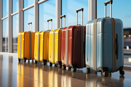 suitcases at the airport, symbolizing the concept of travel and journey.Generated with AIの素材