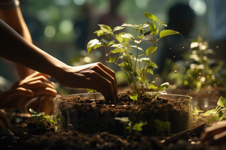Earth Day Visuals highlighting environmental conservation, planting trees, enjoying nature,Generated with AIの素材