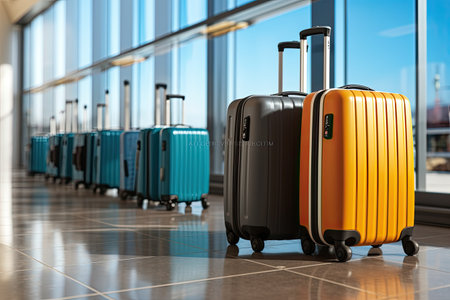 suitcases at the airport, symbolizing the concept of travel and journey.Generated with AIの素材