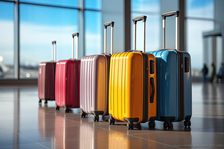 suitcases at the airport, symbolizing the concept of travel and journey.Generated with AIの素材