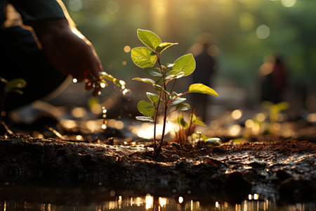 Earth Day Visuals highlighting environmental conservation, planting trees, enjoying nature,Generated with AIの素材
