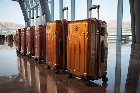 suitcases at the airport, symbolizing the concept of travel and journey.Generated with AIの素材