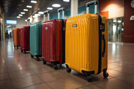 suitcases at the airport, symbolizing the concept of travel and journey.Generated with AIの素材
