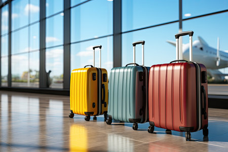 suitcases at the airport, symbolizing the concept of travel and journey.Generated with AIの素材
