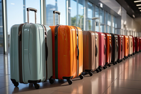 suitcases at the airport, symbolizing the concept of travel and journey.Generated with AIの素材