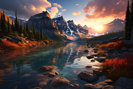 Majestic Lake: A stunning lake in National Park,Generated with AIの素材