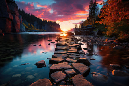Majestic Lake: A stunning lake in National Park,Generated with AIの素材