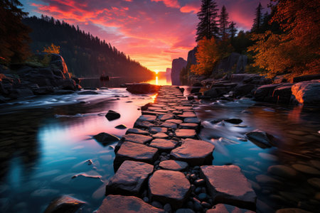 Majestic Lake: A stunning lake in National Park,Generated with AIの素材
