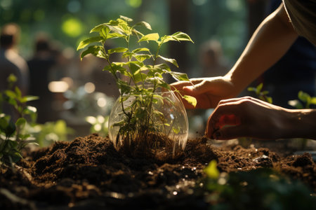 Earth Day Visuals highlighting environmental conservation, planting trees, enjoying nature,Generated with AIの素材
