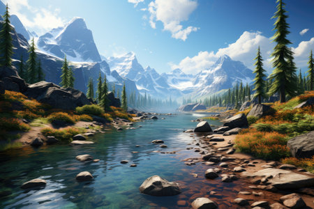 Majestic Lake: A stunning lake in National Park,Generated with AIの素材