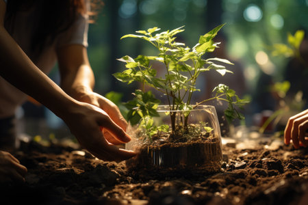 Earth Day Visuals highlighting environmental conservation, planting trees, enjoying nature,Generated with AIの素材