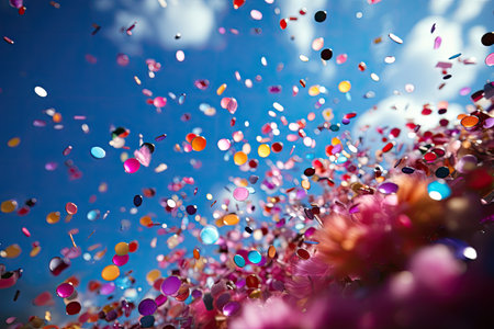 colorful and festive confetti falling through the air, creating a sense of joy and celebration.の素材