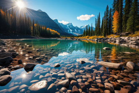 Majestic Lake: A stunning lake in National Park,Generated with AIの素材