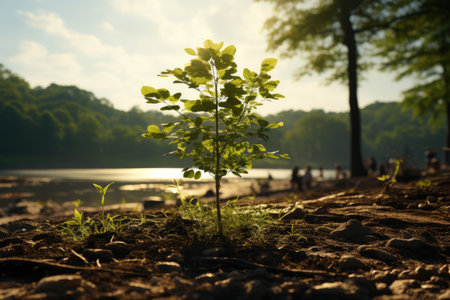 Earth Day Visuals highlighting environmental conservation, planting trees, enjoying nature,Generated with AIの素材