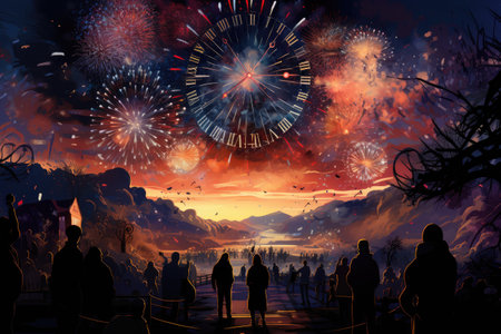 New Year Day Celebratory the transition new year, fireworks,Generated with AIの素材