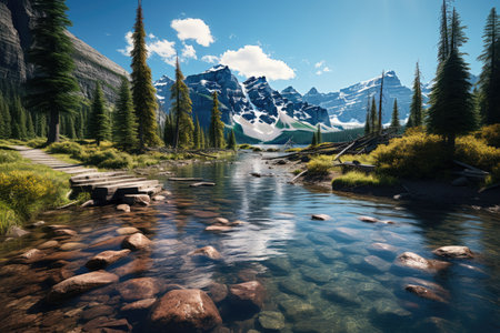 Majestic Lake: A stunning lake in National Park,Generated with AIの素材