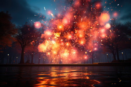 New Year Day Celebratory the transition new year, fireworks,Generated with AIの素材