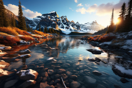 Majestic Lake: A stunning lake in National Park,Generated with AIの素材