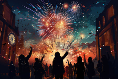 New Year Day Celebratory the transition new year, fireworks,Generated with AIの素材