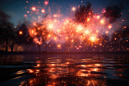 New Year Day Celebratory the transition new year, fireworks,Generated with AIの素材