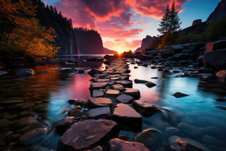 Majestic Lake: A stunning lake in National Park,Generated with AIの素材