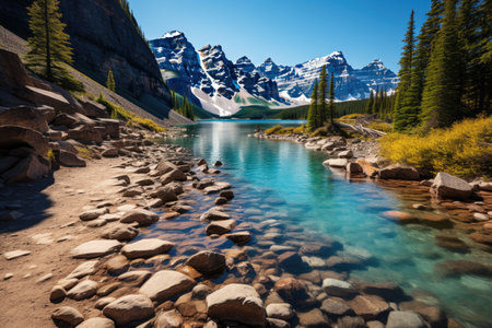 Majestic Lake: A stunning lake in National Park,Generated with AIの素材