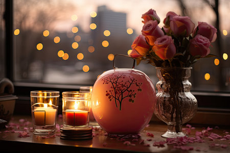 Valentine Day Romantic couples exchanging gifts, flowers, affectionate moments,Generated with AIの素材