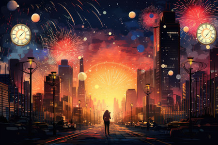 New Year Day Celebratory the transition new year, fireworks,Generated with AIの素材