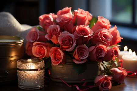 Valentine Day Romantic couples exchanging gifts, flowers, affectionate moments,Generated with AIの素材