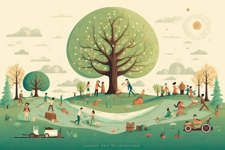 Earth Day Visuals highlighting environmental conservation, planting trees, enjoying nature,Generated with AIの素材