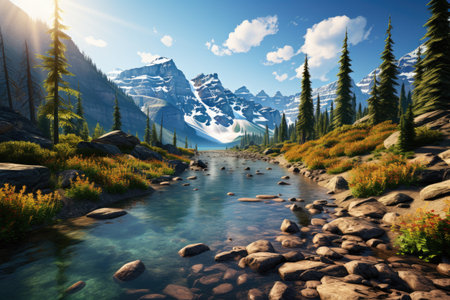 Majestic Lake: A stunning lake in National Park,Generated with AIの素材