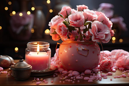 Valentine Day Romantic couples exchanging gifts, flowers, affectionate moments,Generated with AIの素材