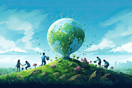 Earth Day Visuals highlighting environmental conservation, planting trees, enjoying nature,Generated with AIの素材