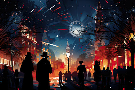 New Year Day Celebratory the transition new year, fireworks,Generated with AIの素材
