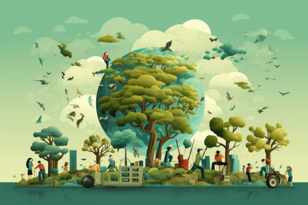 Earth Day Visuals highlighting environmental conservation, planting trees, enjoying nature,Generated with AIの素材