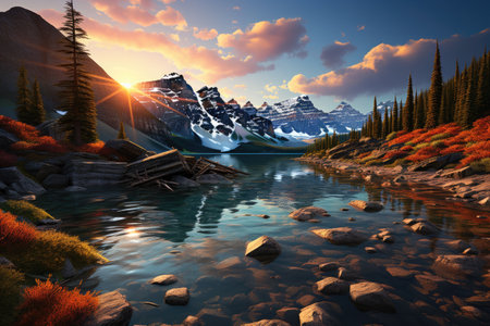 Majestic Lake: A stunning lake in National Park,Generated with AIの素材